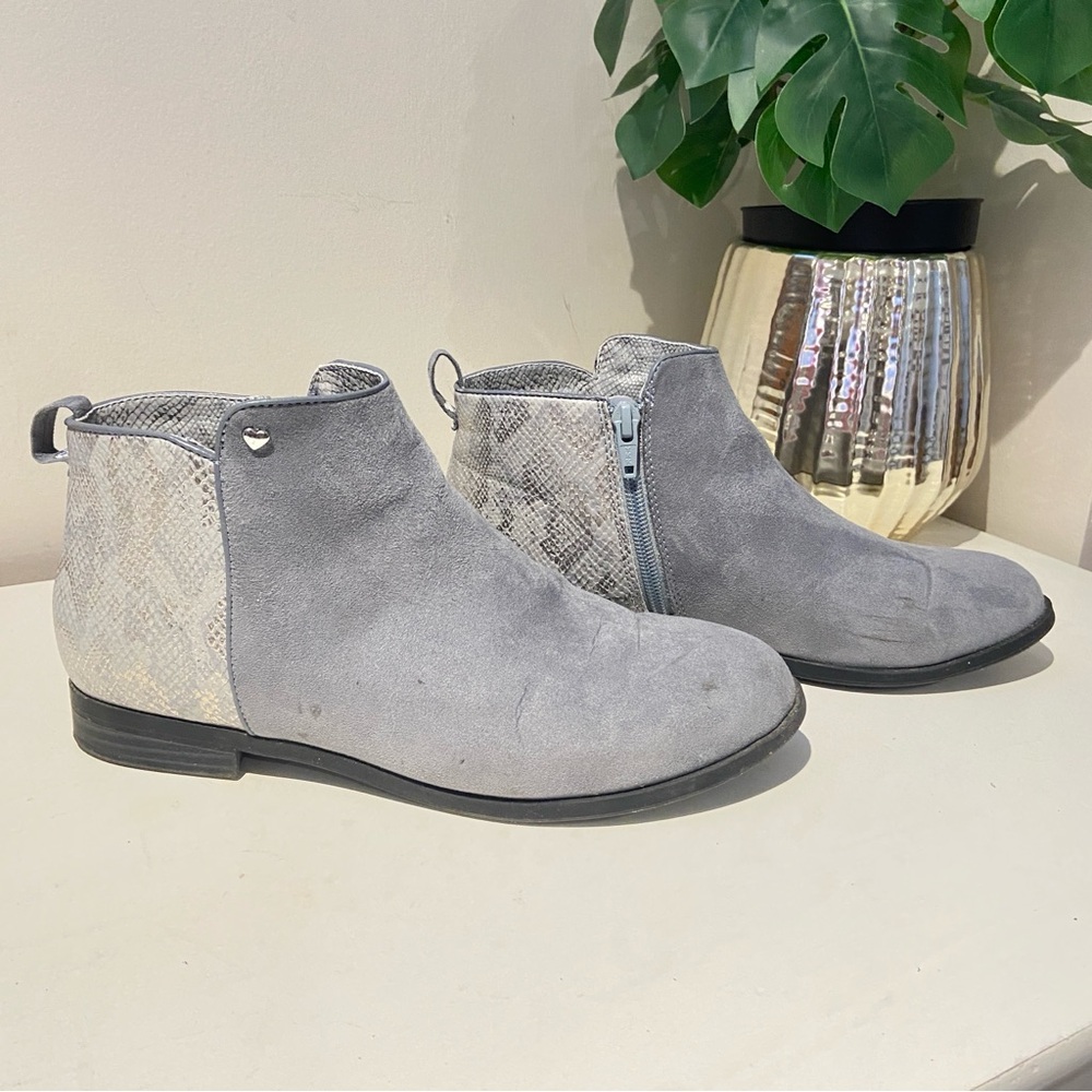 Gray Suede Ankle Boots with Snakeskin Detail sz 5